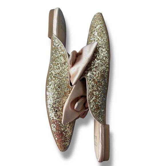 Crown & Ivy Elise Bow Glitter Mules Slip On Flats Size 6 - Picture 8 of 11